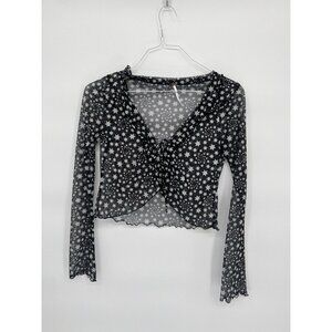 FREE PEOPLE Sheer mesh Black White Star Print Front Tie Marne Top Women’s XS
